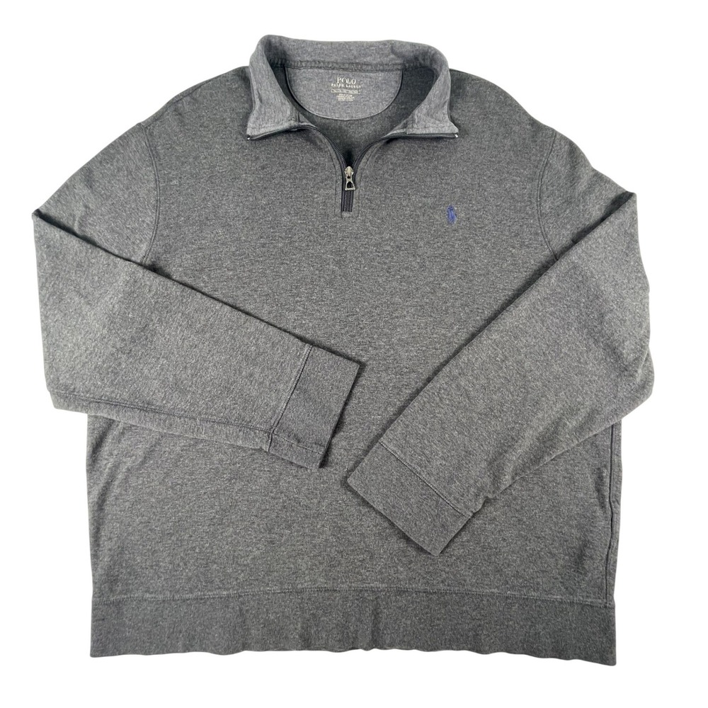 Polo Ralph Lauren Pullover Mens XL Gray Quarter Zip Long Sleeve Cotton Blend
